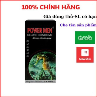 Bao cao su Power Men cá ngựa đen- Bcs Powermen chống xt sớm, Siêu mỏng -Hộp 12 bao