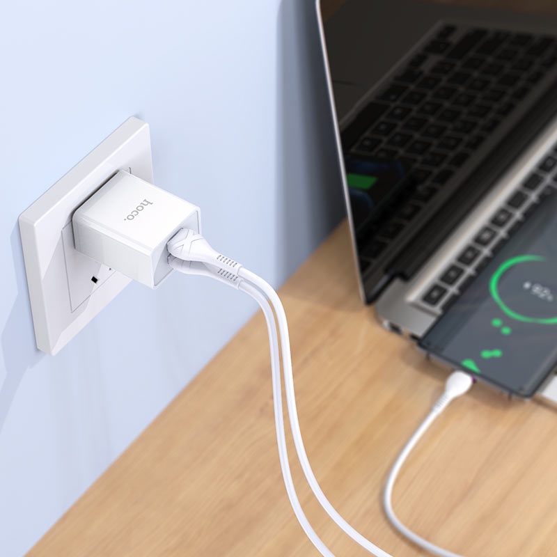 Bộ sạc Hoco C89 2.1A chân dẹt 2 cổng USB dài 1M cho Android kèm dây Type-C