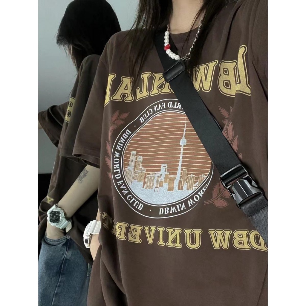 Áo Thun 100% cotton Tay Ngắn Dáng Rộng In Chữ Thời Trang Mùa Hè Cho Nam Và Nữ