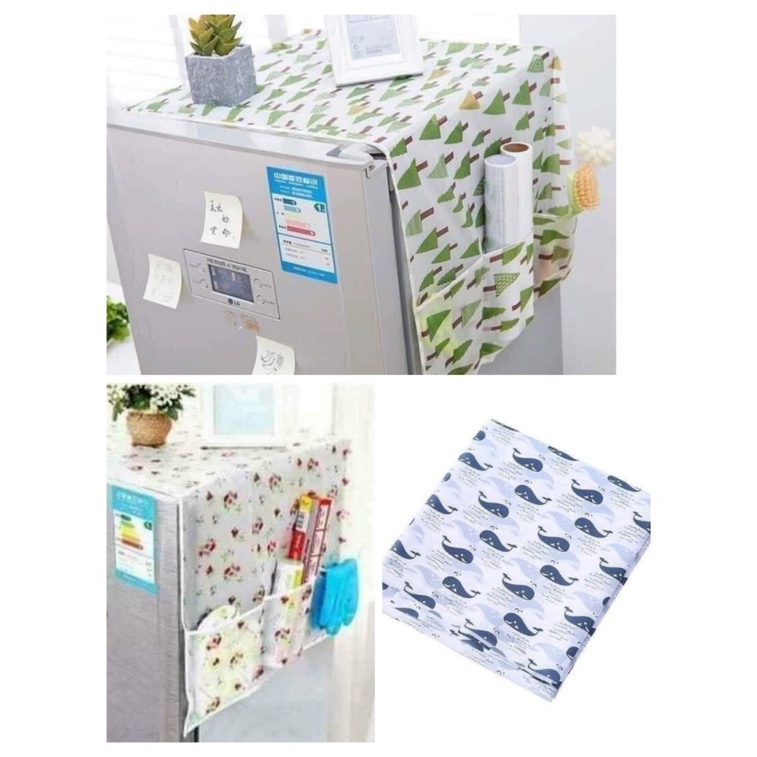 C301/Tấm phủ tủ lạnh/ Miếng che đầu tủ lạnh chống bụi bẩn, chống thấm nước có ngăn chứa vật dụng hai bên