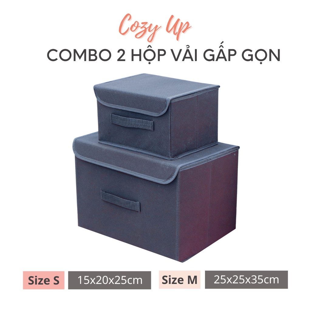 Combo 2 hộp vải đựng quần áo gấp gọn có nắp màu xám