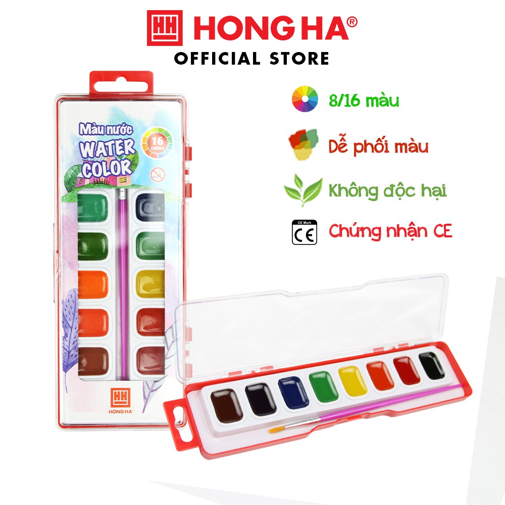 Màu nước Hồng Hà | Màu nước dạng nén | Vỉ 8/16 màu