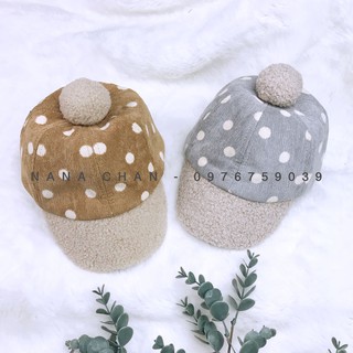 [M019] Mũ lưỡi trai chấm bi quả bông 2T-6T