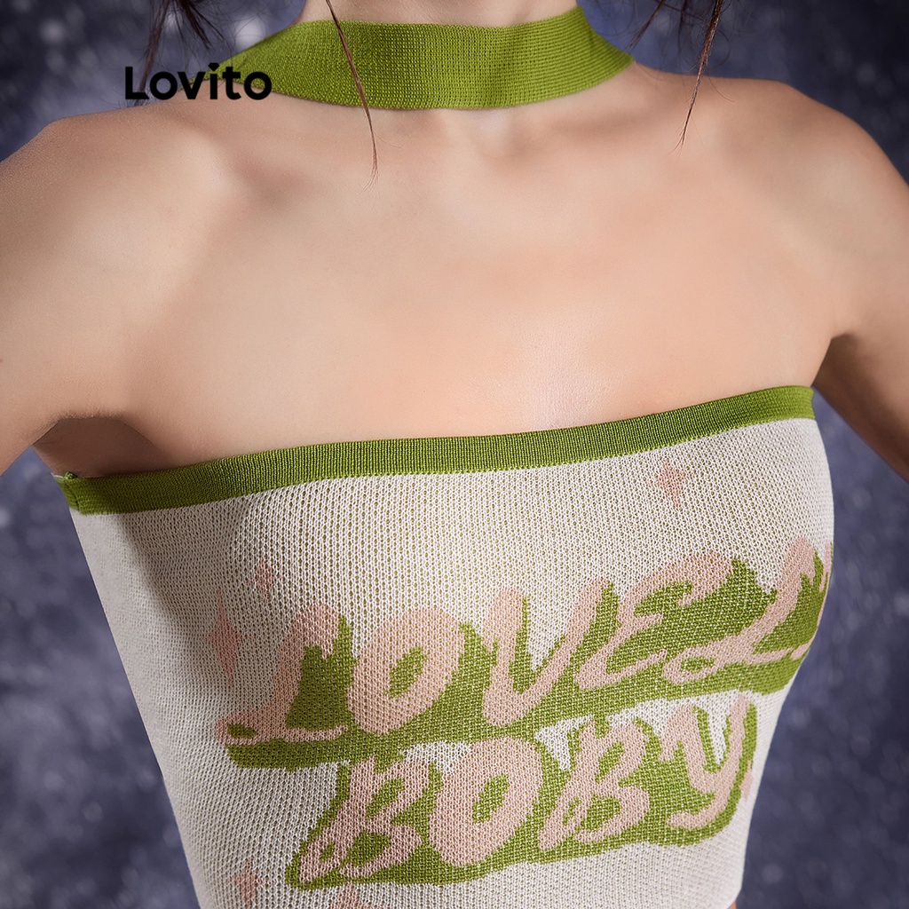 Lovito STAR GIRL Dễ thương chữ có dây ÁO Ràng buộc Phụ nữ Cami Top L32AE016 (Trắng trắng)