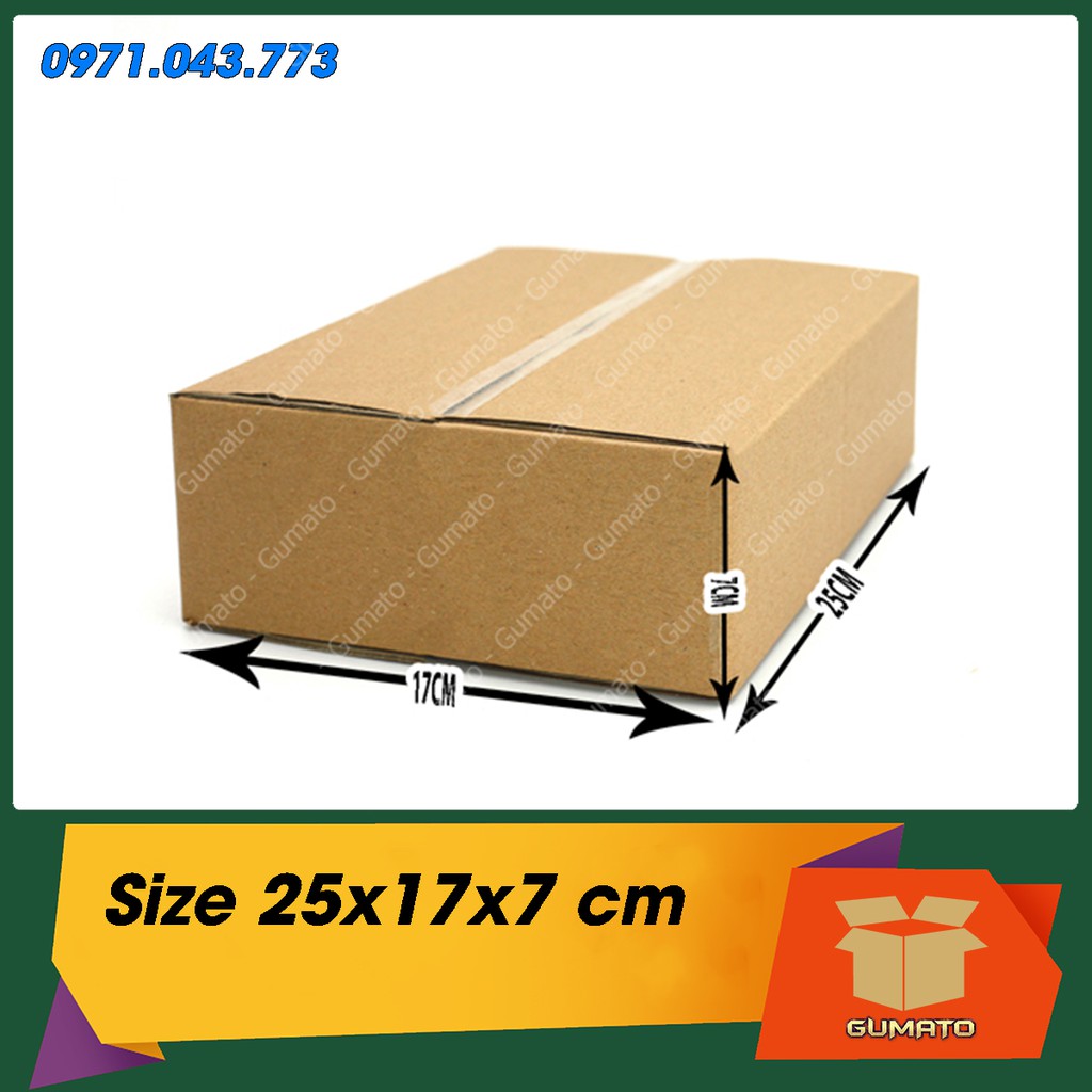Size 25x17x7 cm, hộp giấy thùng carton gói hàng tại Gumato (Mã số P66)
