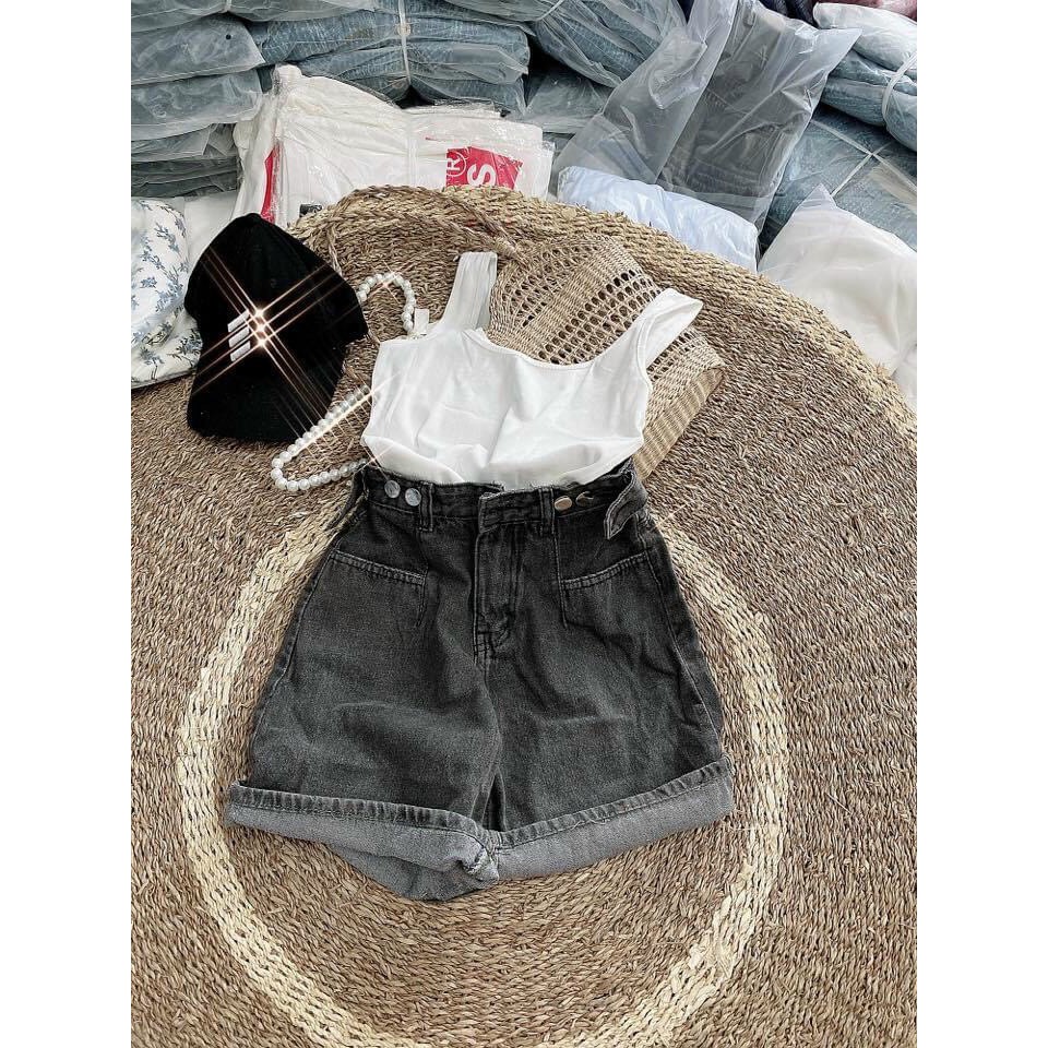 Quần jean ngắn ống rộng chít eo MunMunStore quần short tăng chỉnh eo chuẩn phom ullzang (ảnh+video thật)