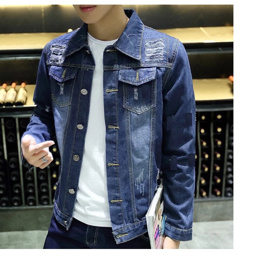 ÁO KHOÁC JEAN NAM (XANH ĐẬM) RÁCH MẪU HOT 5TTX