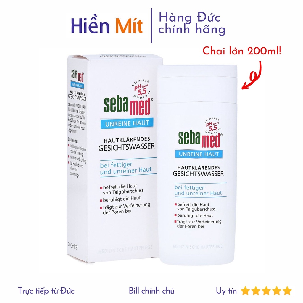 Đức - Chai lớn 200ml Toner cân bằng da và se khít lỗ chân lông SEBAMED nước hoa hồng giảm mụn