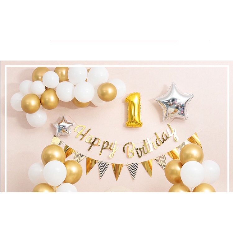 (Tặng bơm + keo dán) Set bóng trang trí sinh nhật ,bóng siêu nhũ vàng size 12 inch