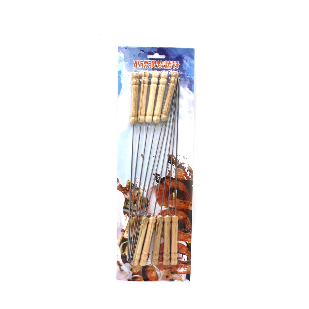Bộ 10 xiên thịt nướng Ossayi bằng thép không gỉ cán gỗ