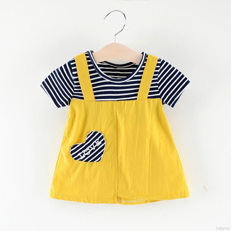 ♕ babyme ღ Girls Fake Two Piece Short Sleeved Sweet Princess Dress