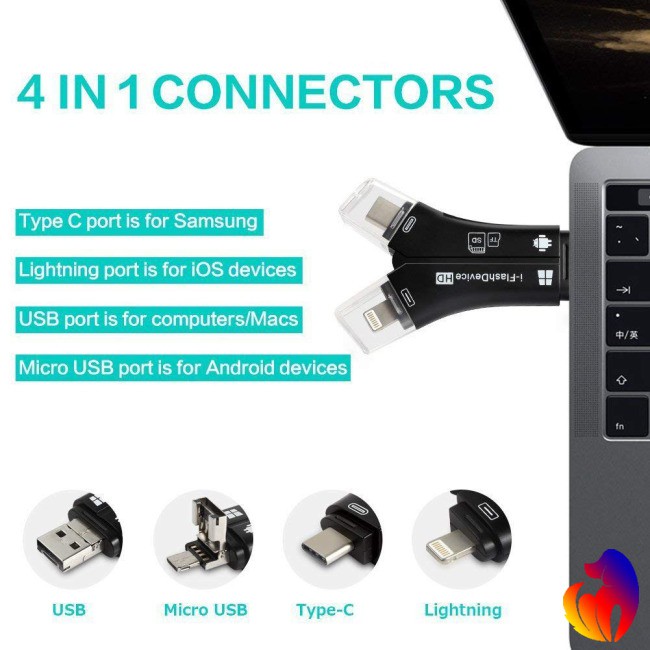 Đầu đọc thẻ cho ip/Micro USB/USB Loại-C/USB SD 4 trong 1