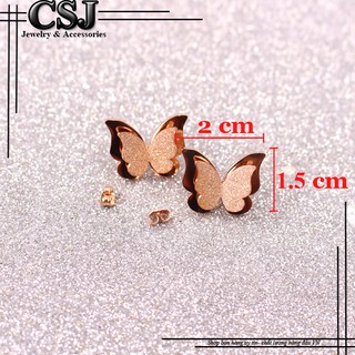 Bông tai titan con bướm phun cát màu vàng 14k