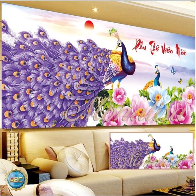 Tranh đính đá chim công y8114 150 x70