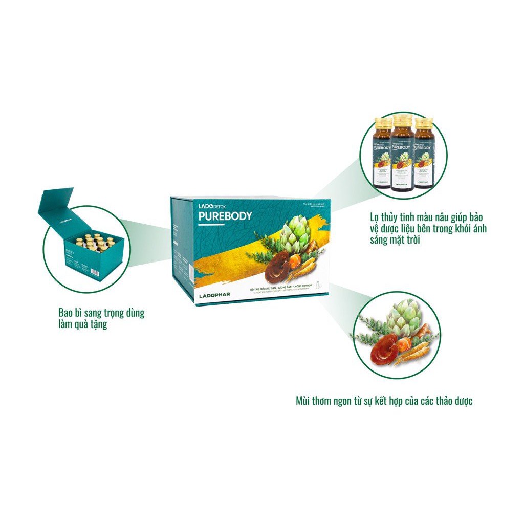 Ladodetox Purebody – Hỗ trợ thanh lọc cơ thể, giải độc gan, tăng cường sức khỏe (12 chai 50ml)