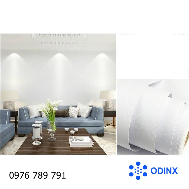 Giấy Dán Tường Màu Trắng Vân Vải Có Keo Sẵn Cuộn 10m Trơn Đẹp Cho Phòng Ngủ