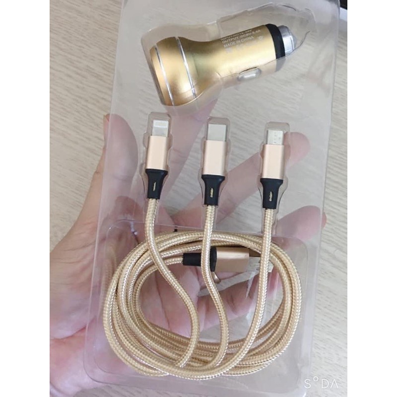 Tẩu sạc nhanh ô tô 3 đầu pugan dùng điện 12V
