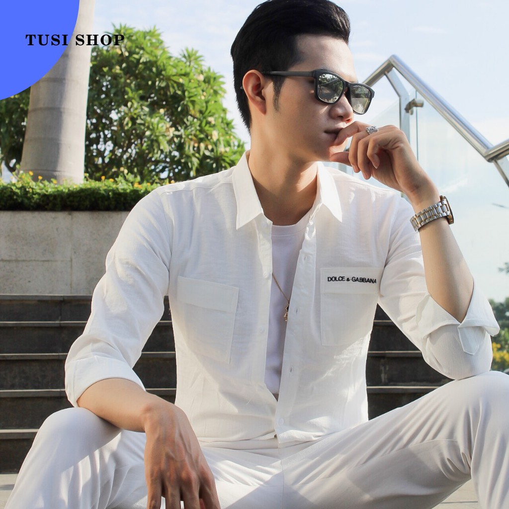 Áo đũi nam cổ bẻ sơ mi đũi áo có cổ dài tay túi hộp DOLCE & GABBANA