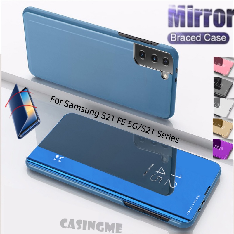 Ốp Điện Thoại Nắp Lật Mặt Gương Thông Minh Cho Samsung Galaxy S21 Fe 5G S21FE S 21 Ultra Plus Fe 4G