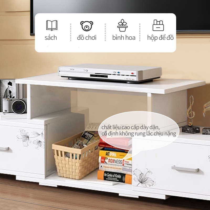 Tủ TV kệ tivi màu trắng có thể co giãn độ dài khoảng từ 80-130cm - ST33