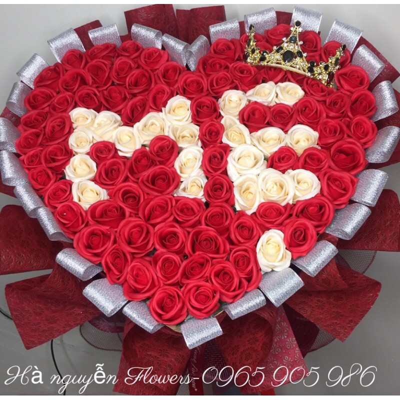 [QUÀ TẶNG SINH NHẬT]_ Bó hoa sáp trái tim lồng chữ + vương miệng