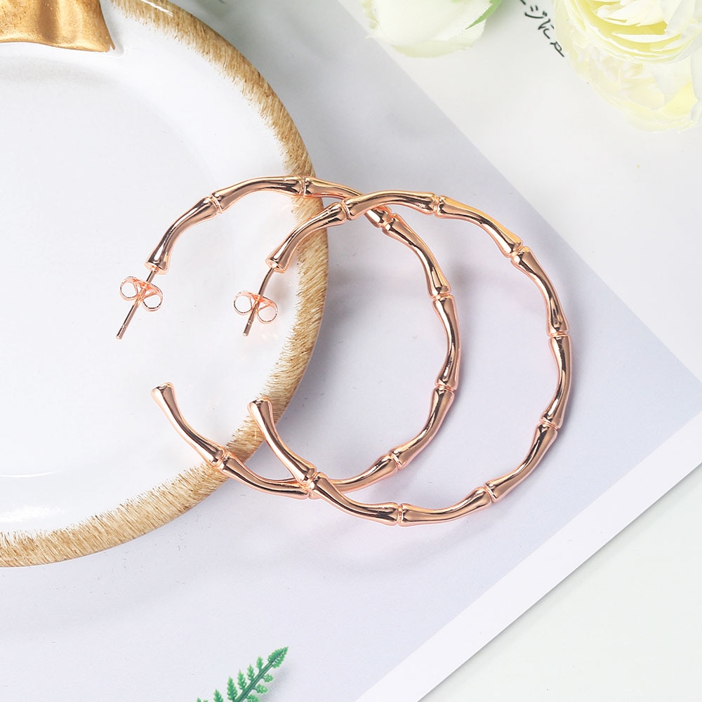 Vòng khuyên tai cho phụ nữ Vòng tròn thẩm mỹ cường tráng Khớp nối bằng tre Khuyên tai Bông tai vàng hồng Hàn Quốc bán buôn đồ trang sức E249