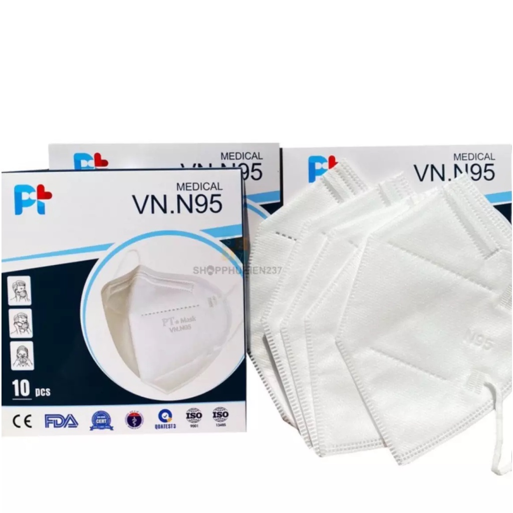 [Hộp 10 Khẩu Trang N95] PT Mask VN.N95 Khẩu Trang Kháng Khuẩn (Tiêu chuẩn xuất khẩu BFE &gt; 95%)