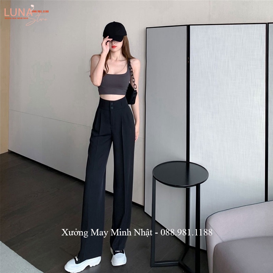 Quần ống rộng lưng cao 2 khuy dáng dài 100cm - Quần Culottes nữ cạp cao 7cm vải tuyết mưa cao cấp loại 1 đi học công sở