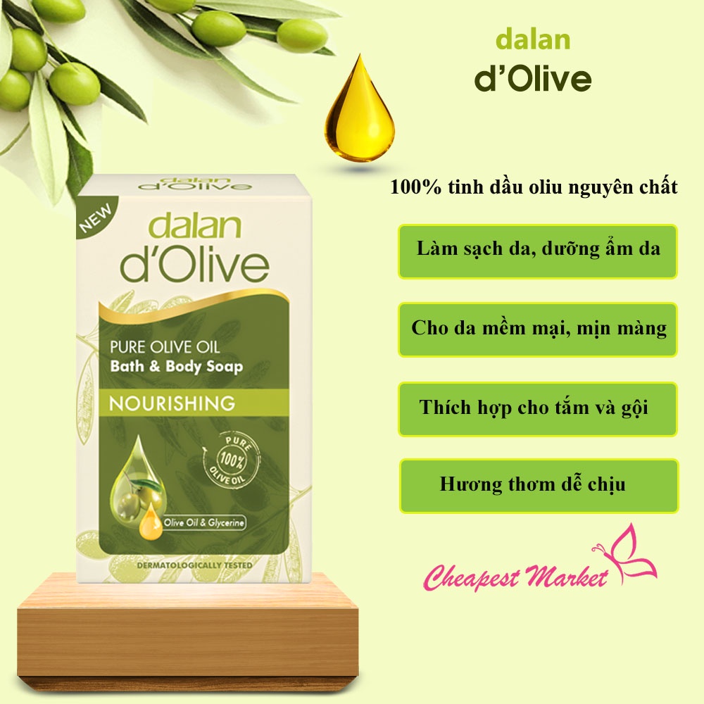 Xà Phòng Cục Tắm Gội Dưỡng Ẩm Sáng Da Từ Tinh Dầu Oliu Dalan D'olive 200g Olive Oil Soap