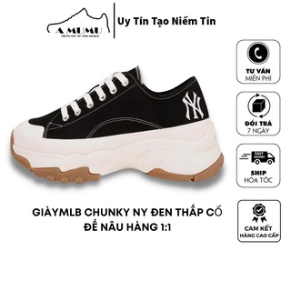 Giày mlb chunky NY đen thấp cổ đế nâu mới hàng 11 full bill box túi hộp