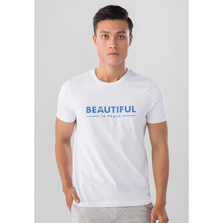 Áo Thun In Nam Ngắn Tay Cổ Tròn Giordano Message Tee "Beautiful Is Peace Màu Trắng 0109820354