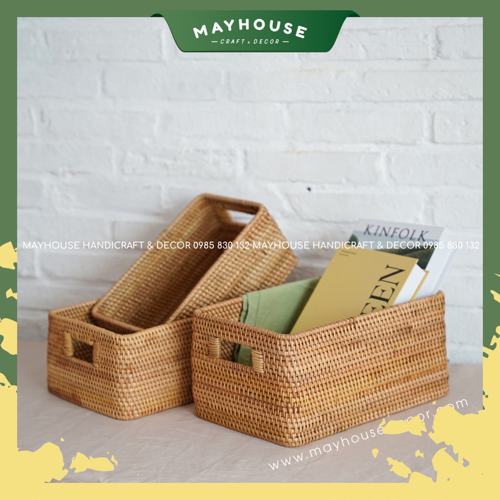 Sọt Giỏ Mây Xiên đựng đồ đa năng, Sọt Giỏ hình chữ nhật khoét tay cầm, XƯỞNG MAYHOUSE, Phụ Kiện Chụp Ảnh, Giá Rẻ