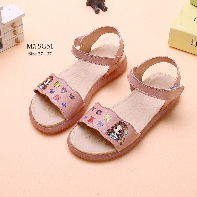 Sandal bé gái 3 - 12 tuổi mang êm không đau chân dép quai hậu bé gái (nữ) đi học thời trang phong cách Hàn Quốc SG51