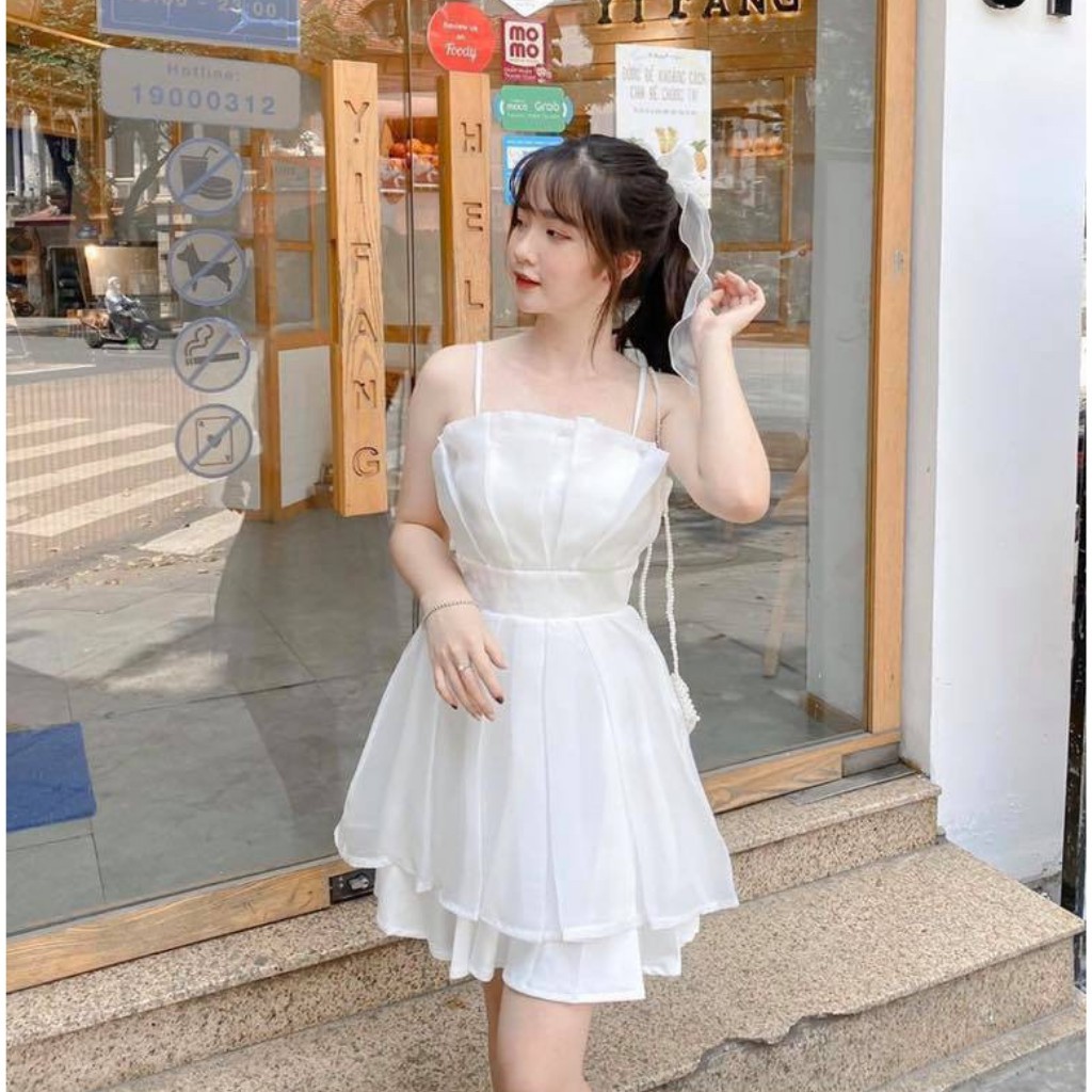 Đầm dạo phố 2 dây xếp bèo ngực nhẹ nhàng, dễ thương - Yuri Dress | BigBuy360 - bigbuy360.vn