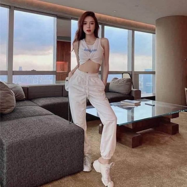Set áo croptop quần bom