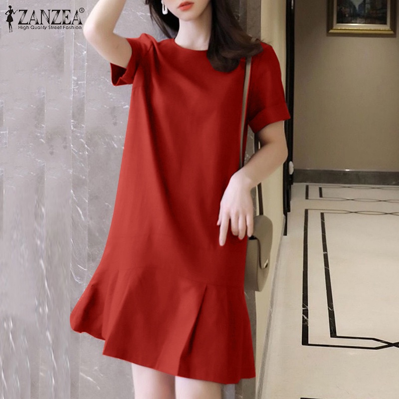 Zanzea Đầm Dài Tay Ngắn Cổ Tròn Phong Cách Thời Trang Đường Phố Dành Cho Nữ