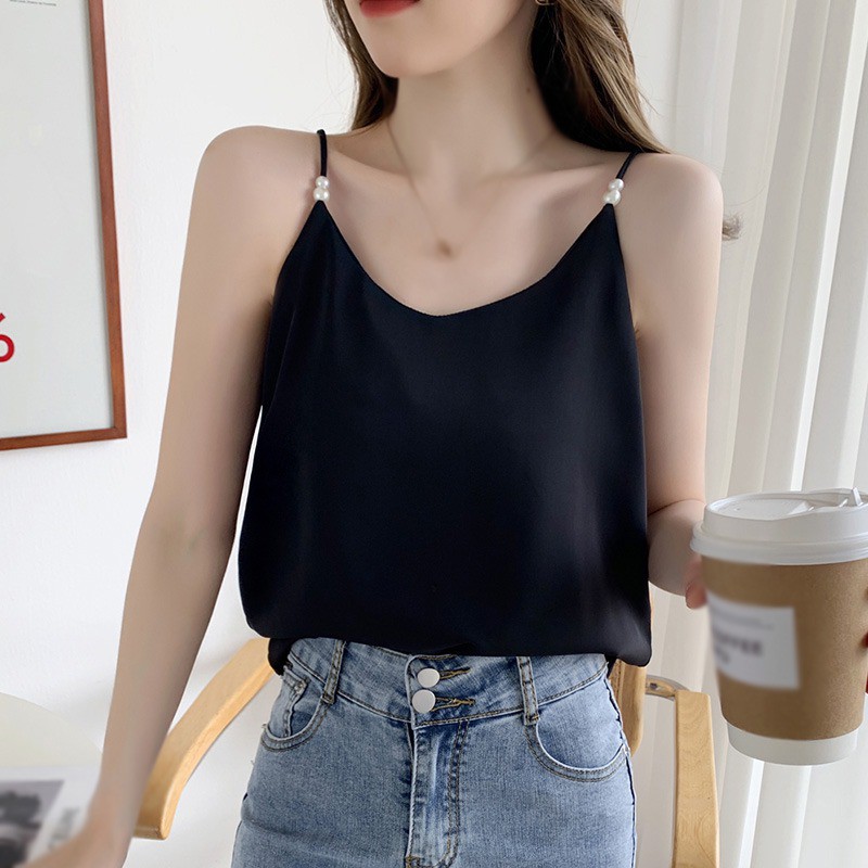 Áo Voan Hai Dây Trơn Màu Với Thiết Kế Cổ Chữ V Xinh Xắn Dành Cho Nữ | BigBuy360 - bigbuy360.vn