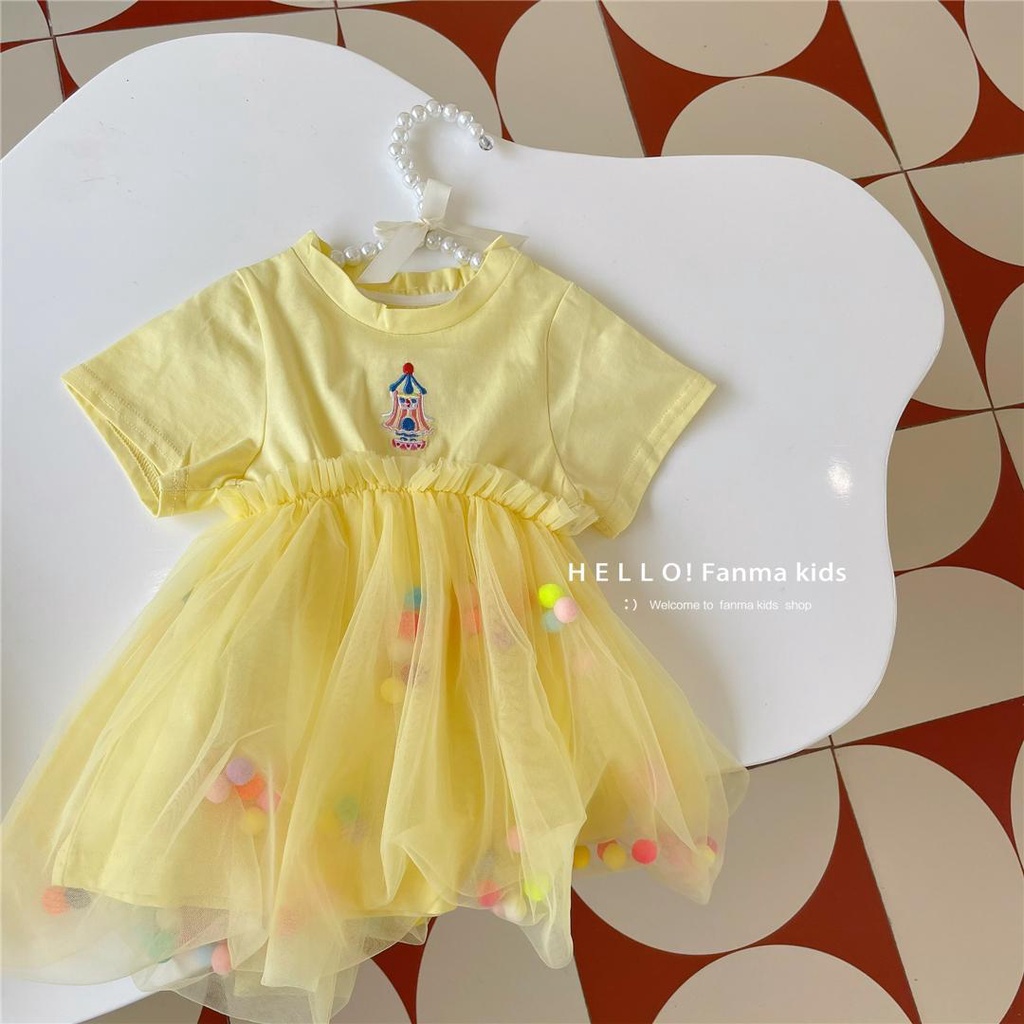 Đầm Công Chúa Tay Ngắn Chất Liệu Cotton Phối Lưới Thời Trang Mùa Hè Hàn Quốc Mới 2023