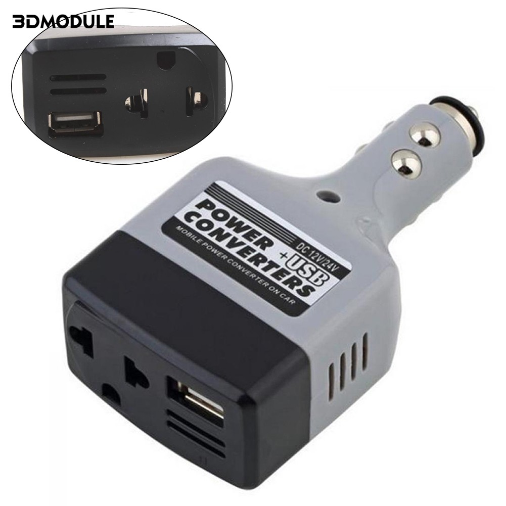 Củ Sạc Trên Xe Hơi Chuyển Đổi Từ Dc 12v / 24v Sang 220v Usb 3d