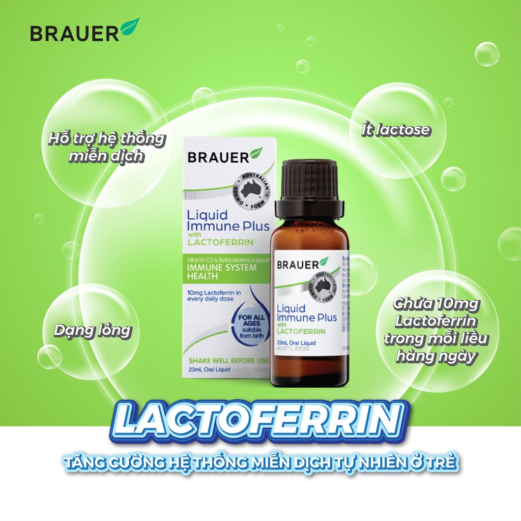 SIRO BRAUER Liquid Immune Plus With Lactoferrin-Hỗ trợ Tăng đề kháng từ sữa non Cho Bé Từ Sơ Sinh chai 23ml