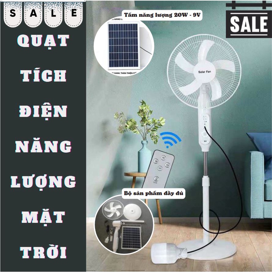 Quạt tích điện năng lượng mặt trời chính hãng Solar công suất 25W, tấm pin 18000mAh, tiết kiệm điện, tiện lợi đa năng