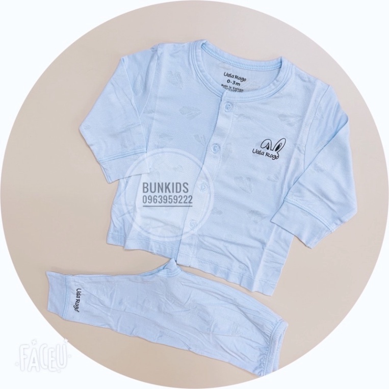 Bộ quần áo sơ sinh cài giữa Uala Rogo vân lá vải sợi sồi thoáng mát mã UR3614