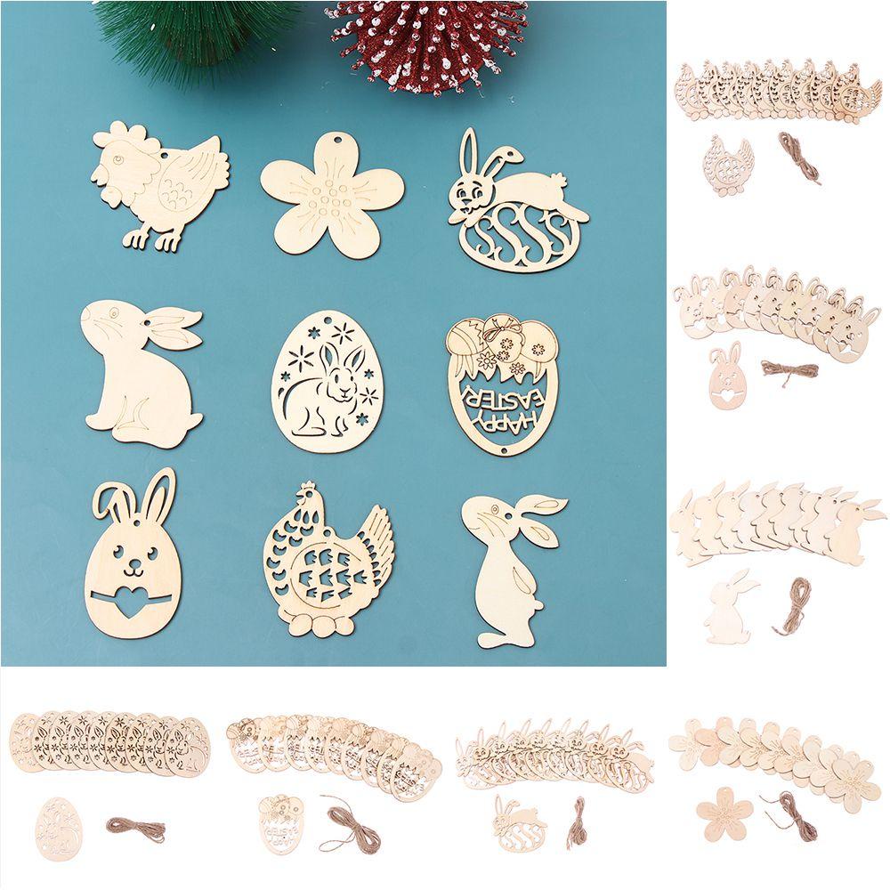 Set 10 Phụ Kiện Treo Trang Trí Bằng Gỗ Hình Thỏ Phục Sinh