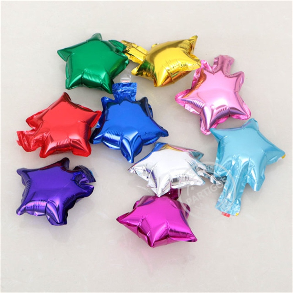 Set 50 Bong Bóng Lá Nhôm 5 Inch Hình Ngôi Sao/Trái Tim Nhiều Màu Sắc Trang Trí Tiệc Cưới/Sinh Nhật