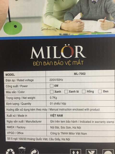 (SALE) Đèn bàn bảo vệ mắt Milor 7002,đèn bàn chống cận thị