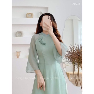Áo dài tay loe hoa dây 4 tà kèm quần