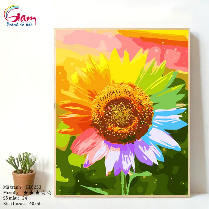 Tranh sơn dầu số hóa tự tô Gam Hoa hướng dương mã HL0253