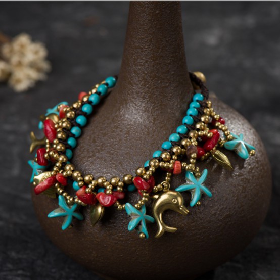 Vòng tay Boho sao biển chất liệu thép mạ đồng phủ lớp sơn chống gỉ