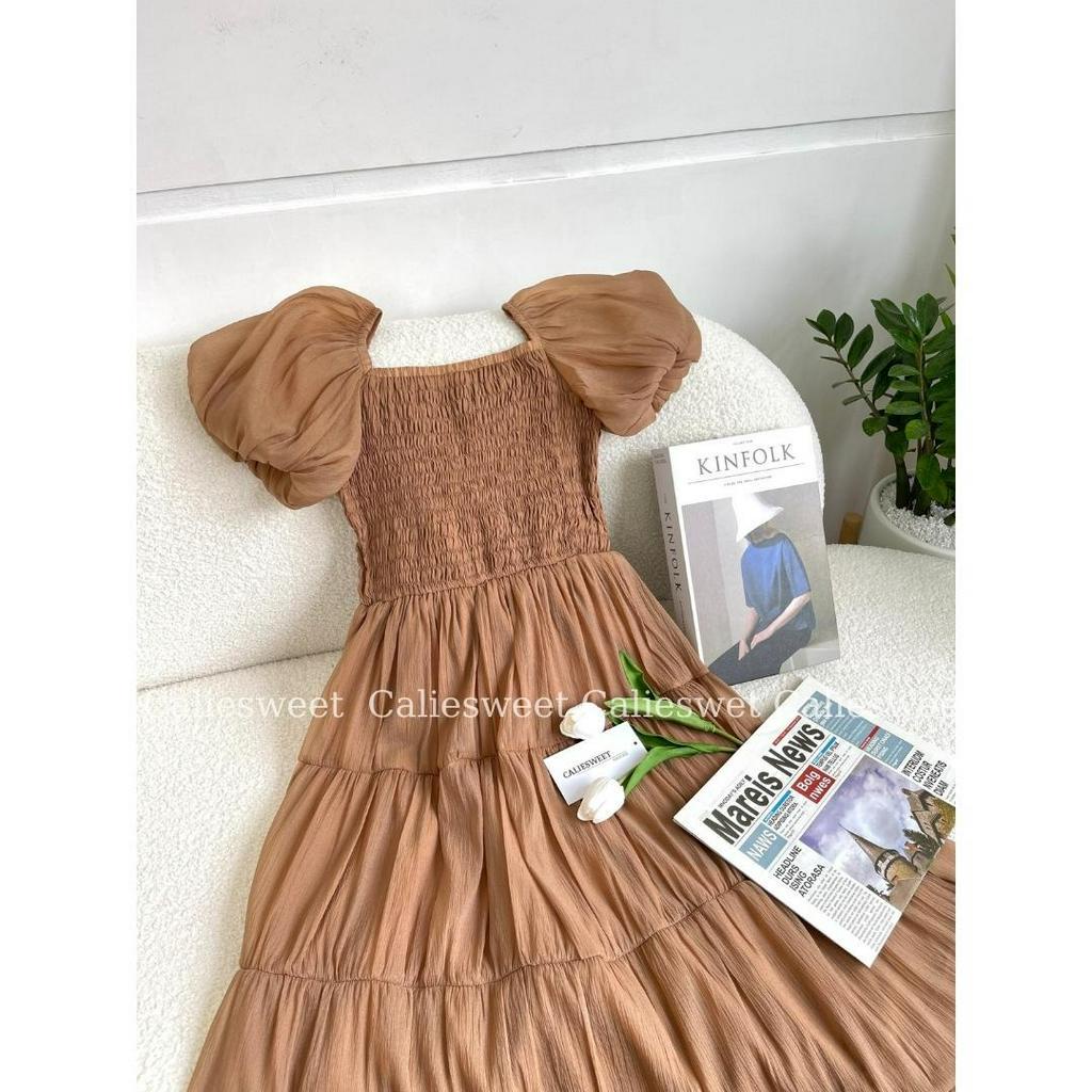 Đầm maxi trễ vai Caliesweet váy maxi đi biển chun bụng chất tơ cao cấp CLV0057V