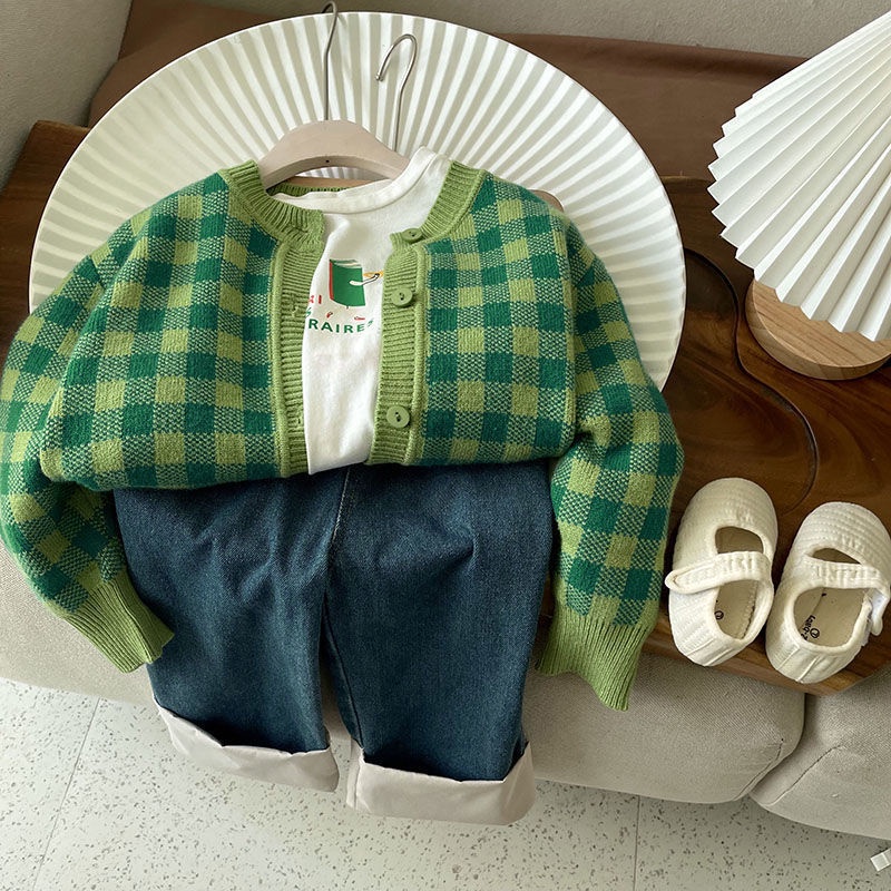 Áo Sweater Tay Dài Cổ Tròn Sọc Ca Rô Thời Trang Thu Đông 2022 Cá Tính Cho Bé Trai